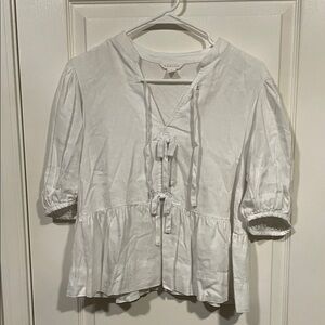 Caslon White Peplum Blouse with Tie-Front